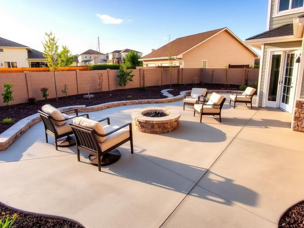 Concrete patio and outdoor living space installation